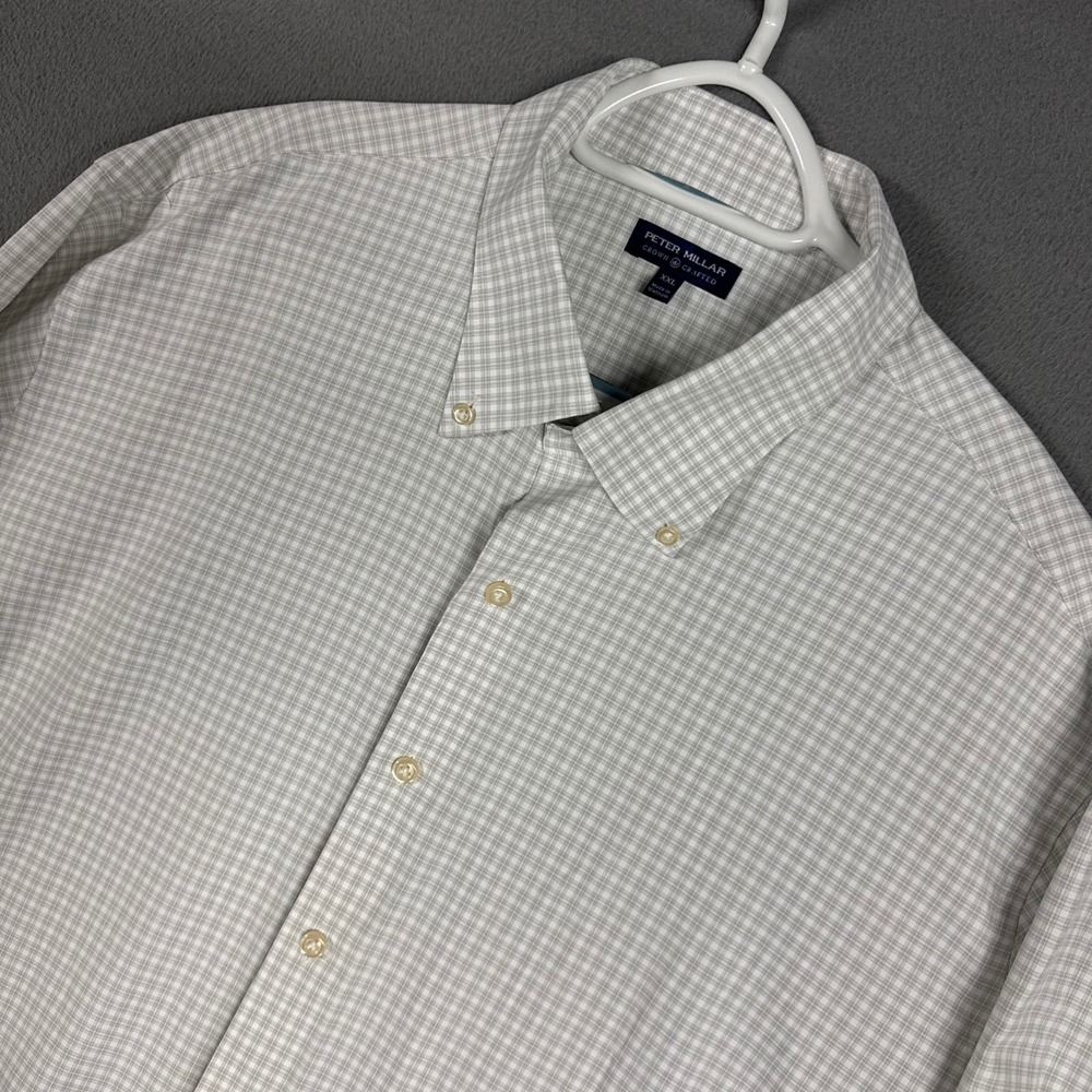 Peter Millar Shirt Mens XXL 2XL Grey Plaid Crown Crafted Long Sleeve Button